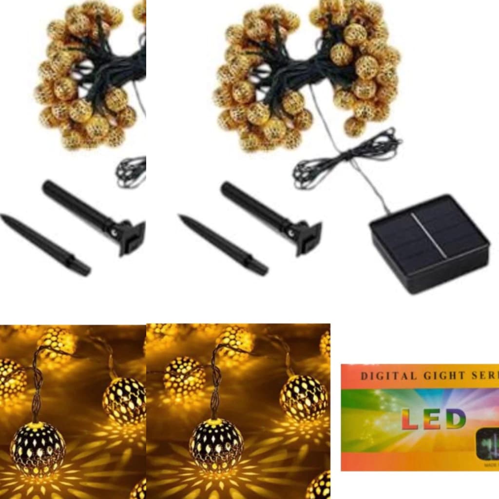 Guirnalda Solar Exterior Bolas Led Blanco Cálido Fantasia 5 mts Total de cable Bolitas 20 y 3 mts