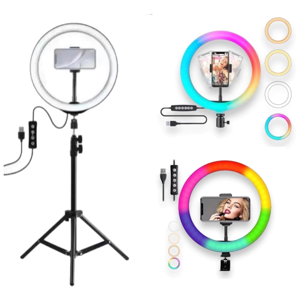 Aro de Luz Led 26cm RGB con Trípode Extensible Hasta 2 metros