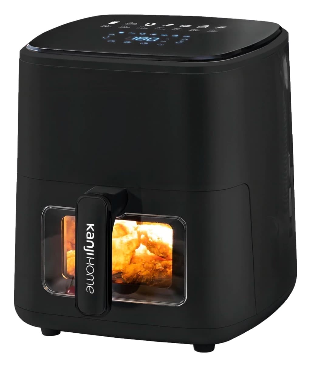 Freidora De Aire 6.5 litros Air Fryer, Panel Digital Táctil, sin aceite sin humo ni olores, 7 funciones establecidas, Manija fria, Pantalla Led, negra