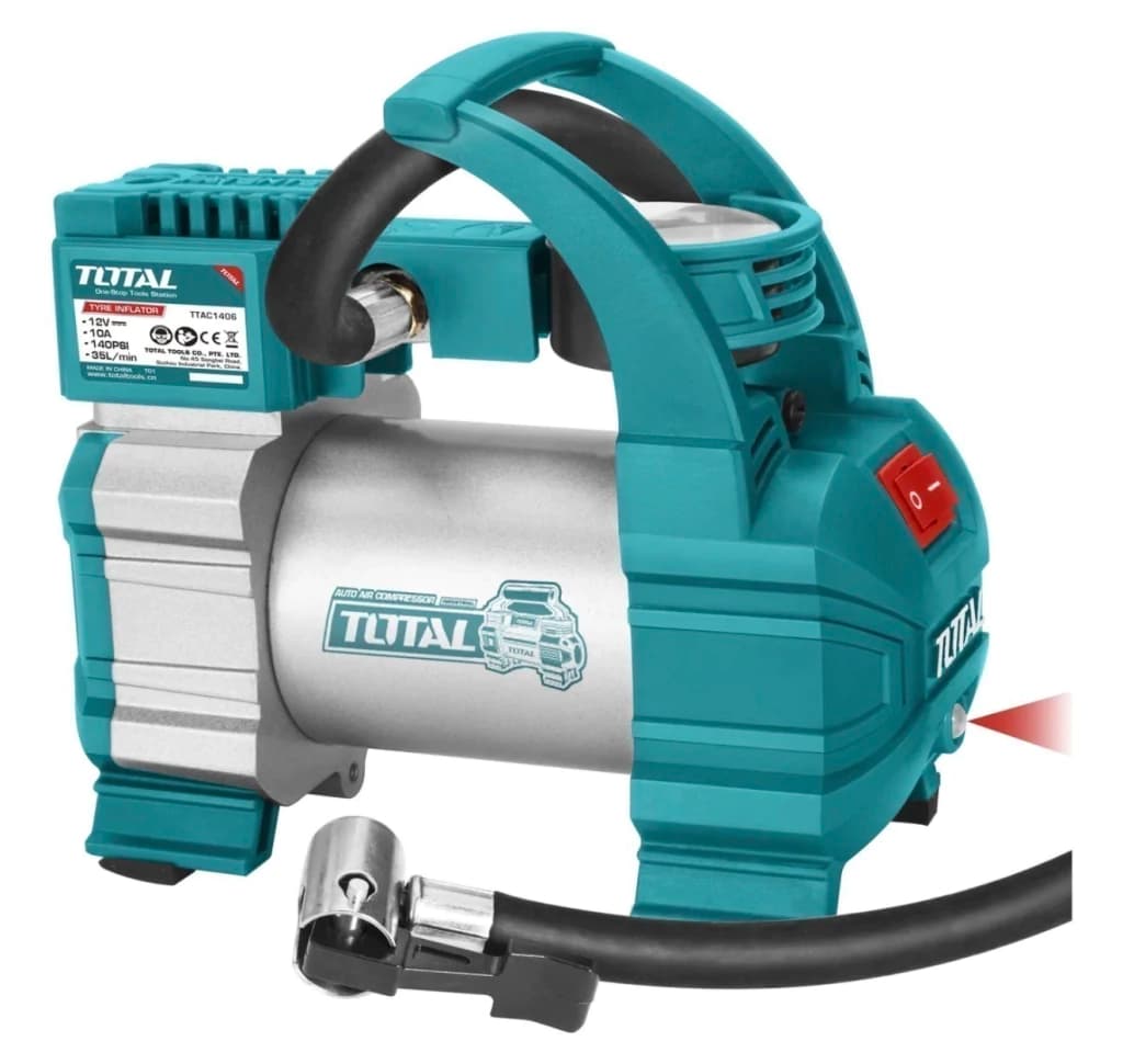 Compresor De Aire TOTAL 12 vol Inflador Portatil 140psi Auto Incluye Luz Led