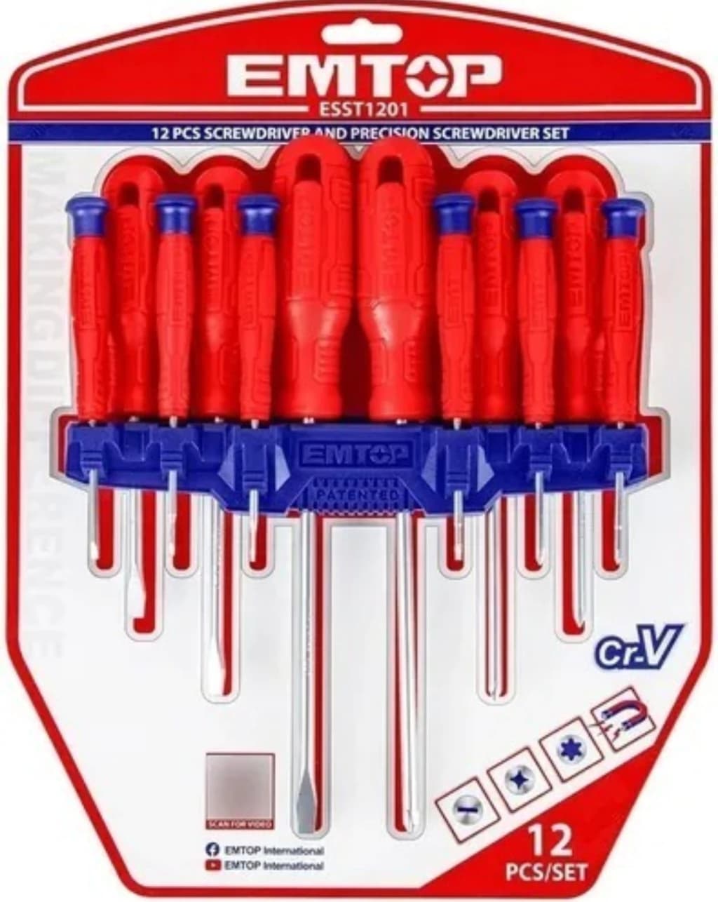 Set de Destornilladores (3 Planos, 3 Philips y 6 de Precisión) Torx Emtop 12 Piezas