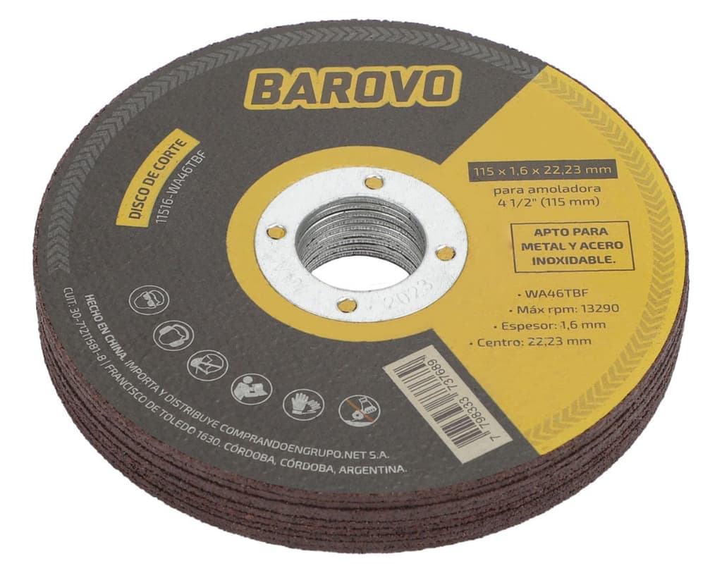 Pack x10 Discos de Corte Amoladora Barovo 4,5"