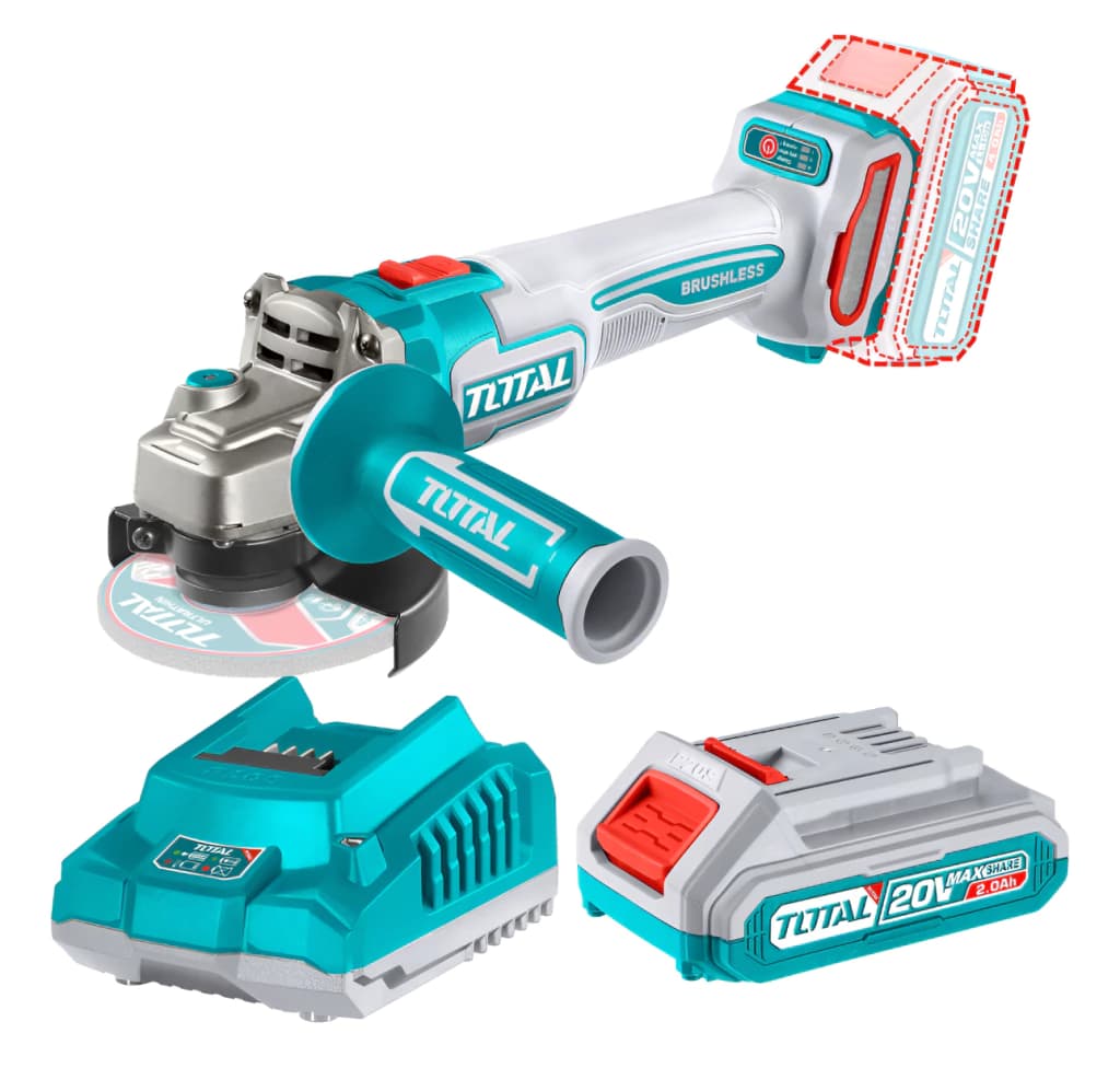 Amoladora angular total 20 volt más cargador y batería 2 Amper