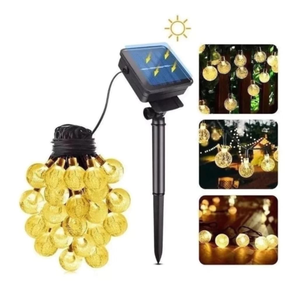 Guirnalda Solar Exterior Bolas Led Blanco Cálido 5 Mts