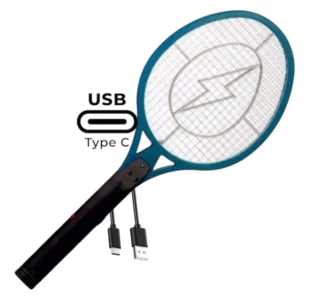 Raqueta Paleta Mata Mosquitos Moscas Recargable Usb con Linterna