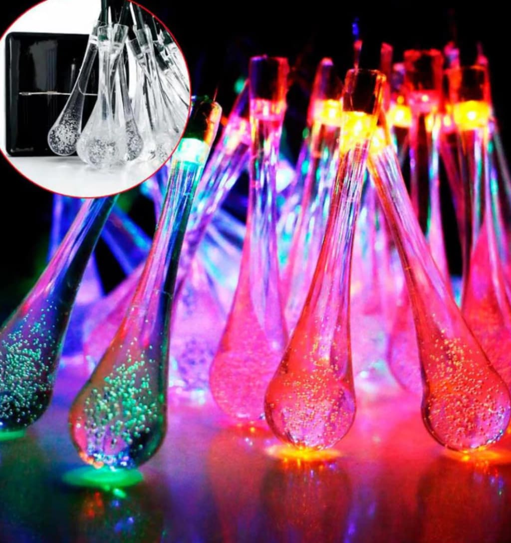 Guirnalda Solar Luces RGB 8 Modos Forma Gota Exterior