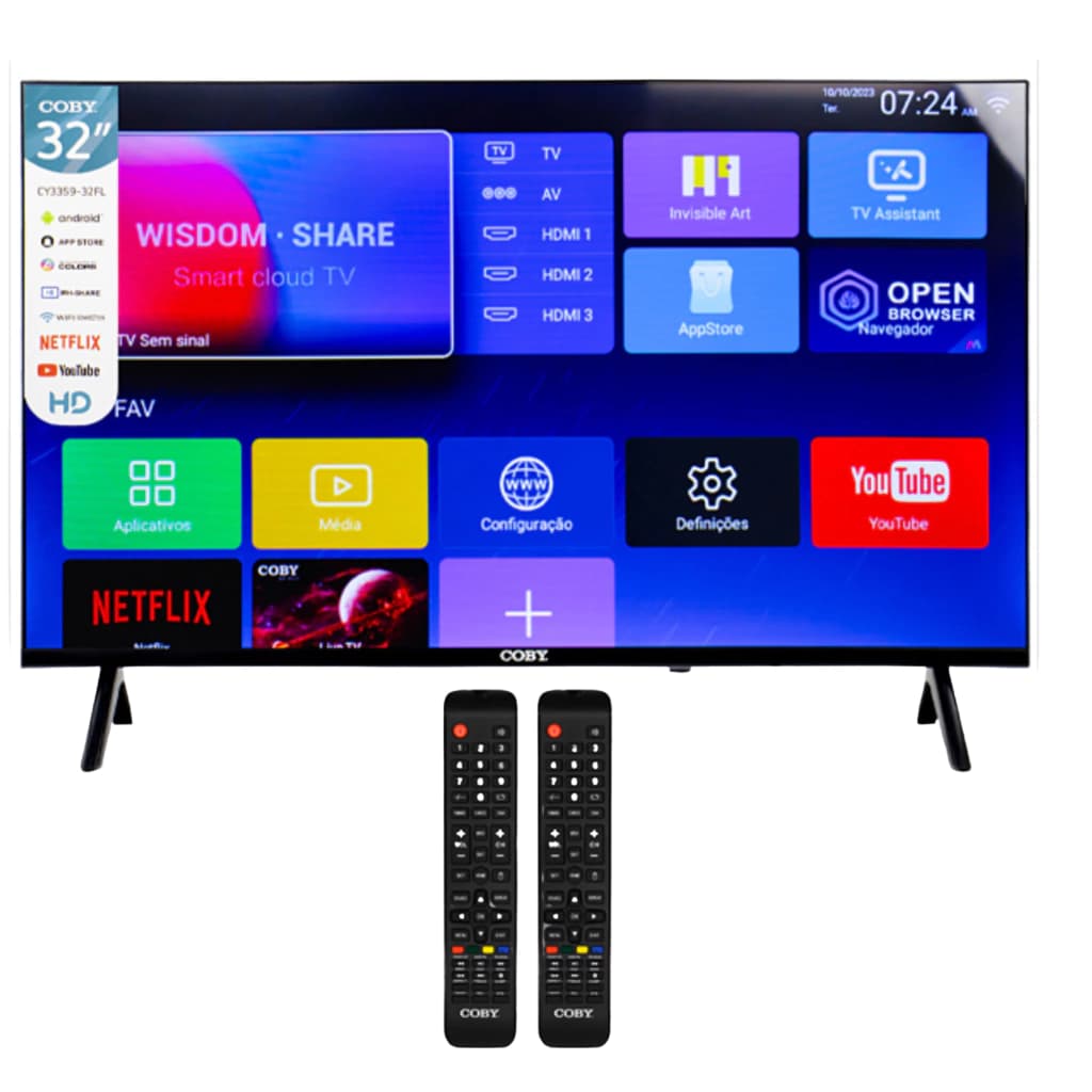 Smart TV Led Coby 32" HD / Android / Wi-Fi / USB / HDMI / Android 12 - Negro (Control Remoto de Repuesto)