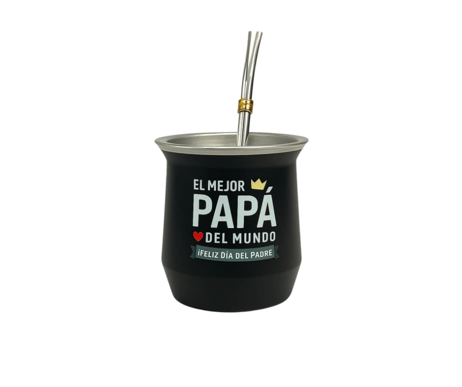 Mate “el mejor papá del mundo” con bombilla cromada – edición día del padre