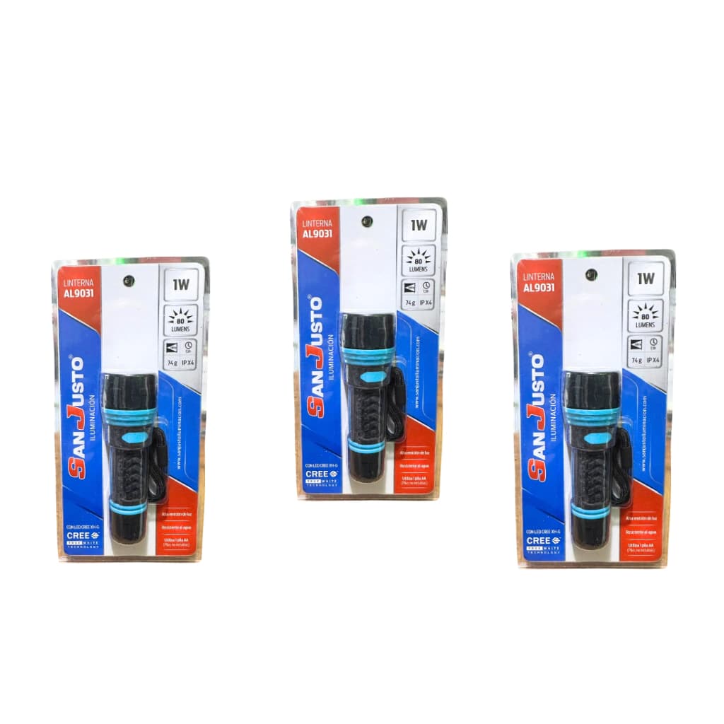 Pack x 3 Linterna Plástica San Justo AL9031 80 Lúmenes a Pilas Led Cree