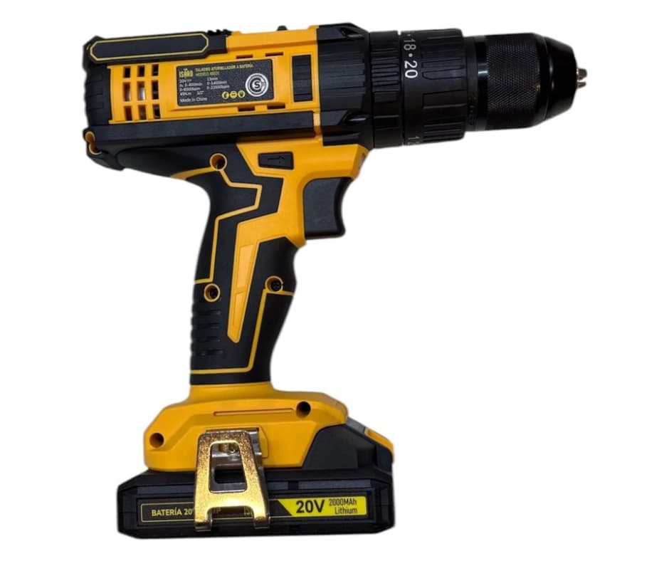 Taladro Atornillador Percutor Isard 20V 1 Batería 4 AMP Cargador Color Amarillo Frecuencia 50